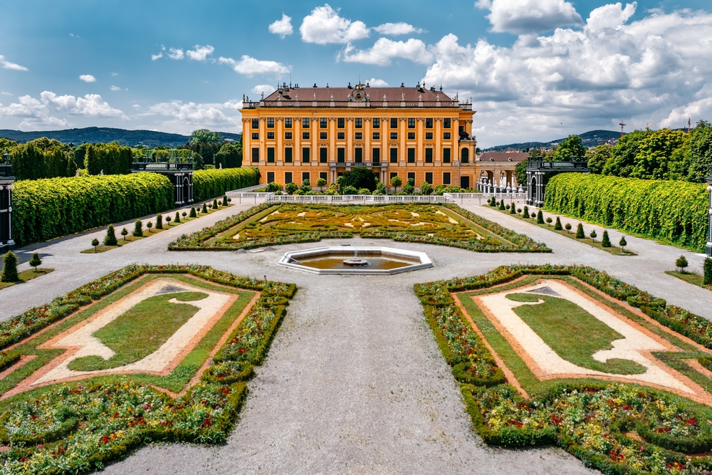 The gardens and part of the Schonbrunn Palace, one of the best things to do in Vienna