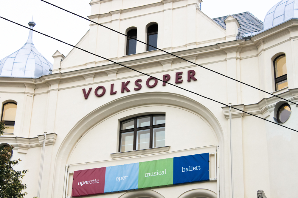 The front of the Volksoper, an opera house in Vienna