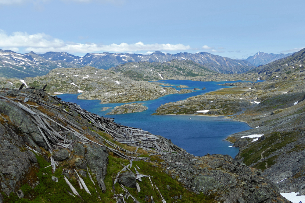 Famous Chilkoot Trail, Crater Lake landscape, historic gold rush hiking route