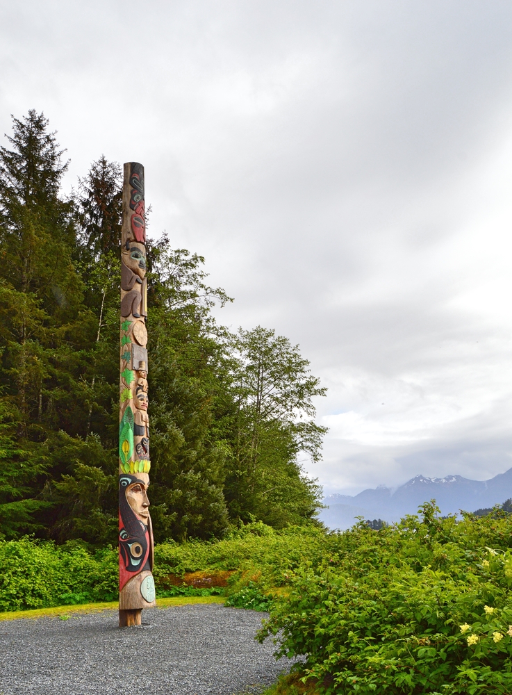 Totem Pole at Sitka National Historical Park, Sitka, oen of the natioanl parks in Alaska.