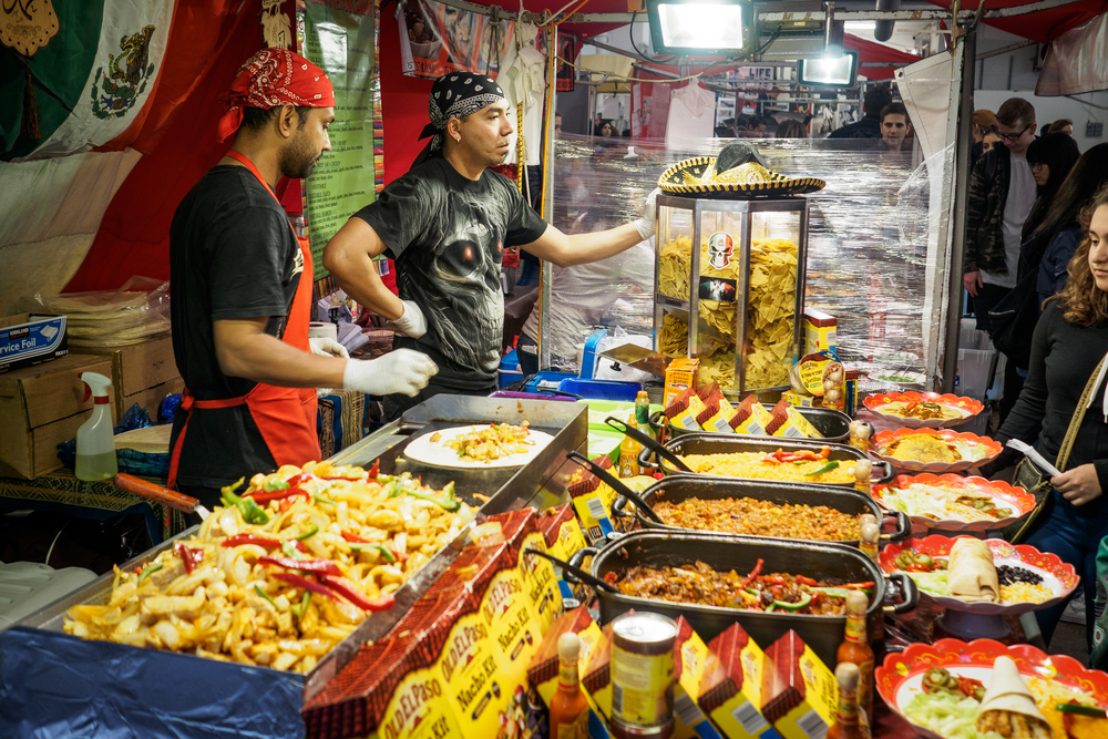 Mexican street food stall in Brick Lane Market. One of the things to do in Shoreditch. 