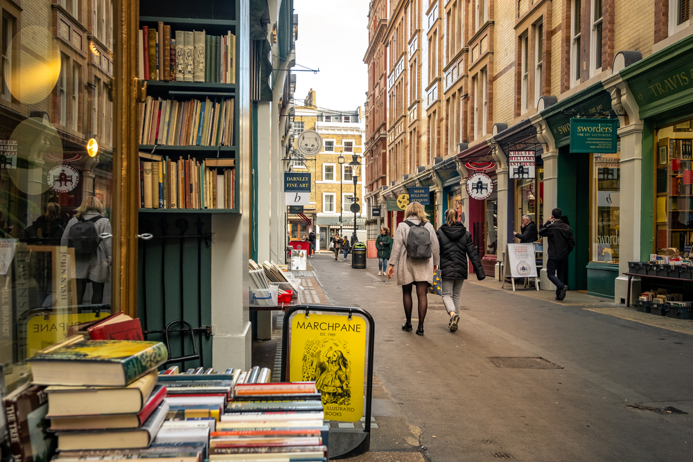 Cecil Court in London's West End, a beautiful Victorian street with antique and book shops. One of the things to do in Covent Garden. 