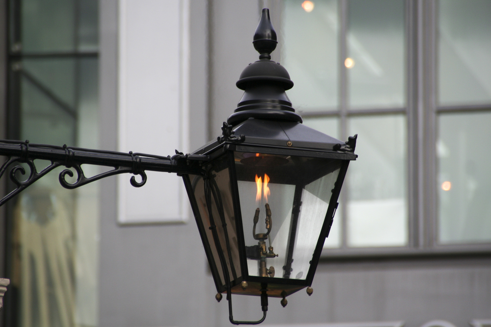 Close up of one of the London gas lamps. 