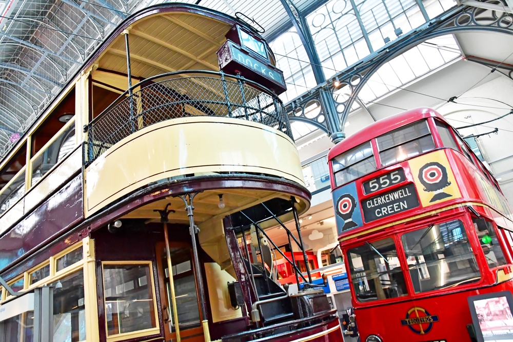 the London Transport Museum with a bus and a tram on display. This is oen of the things to do in Covent Garden. 