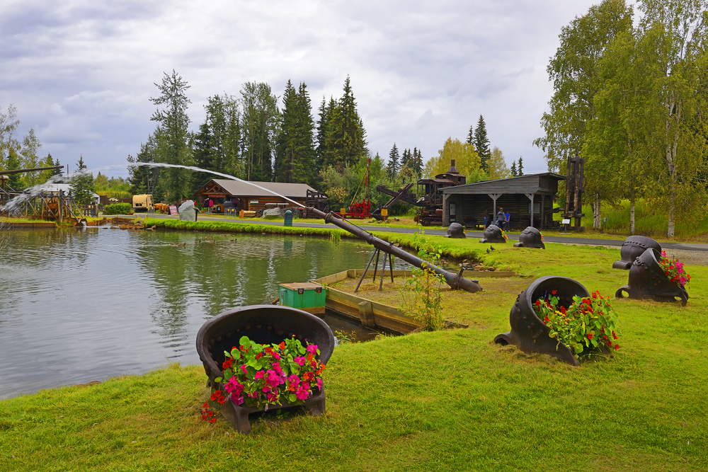 Gold Ruch Town in Pioneer Park. The city park commemorates early Alaskan history with multiple museums and historic displays on site.