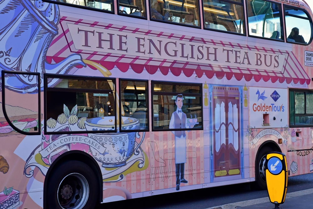 The English tea bus on the tower bridge. This is one of the London bus tours you need to take. 