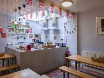 small kitchen area with seating Hostels in London
