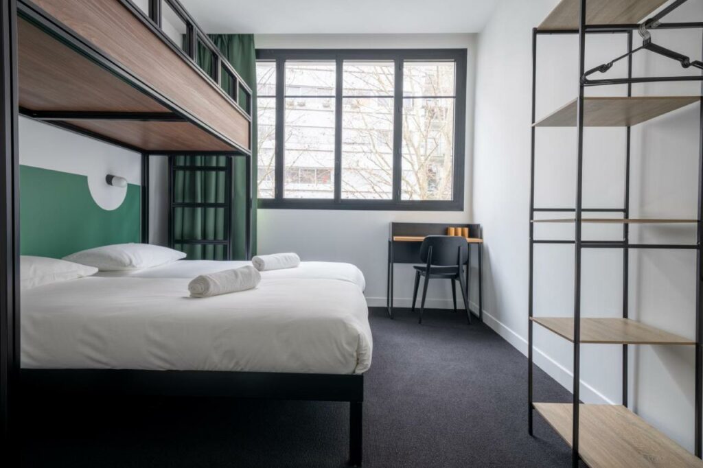 Simple and modern dorm room at Beau M in Paris.