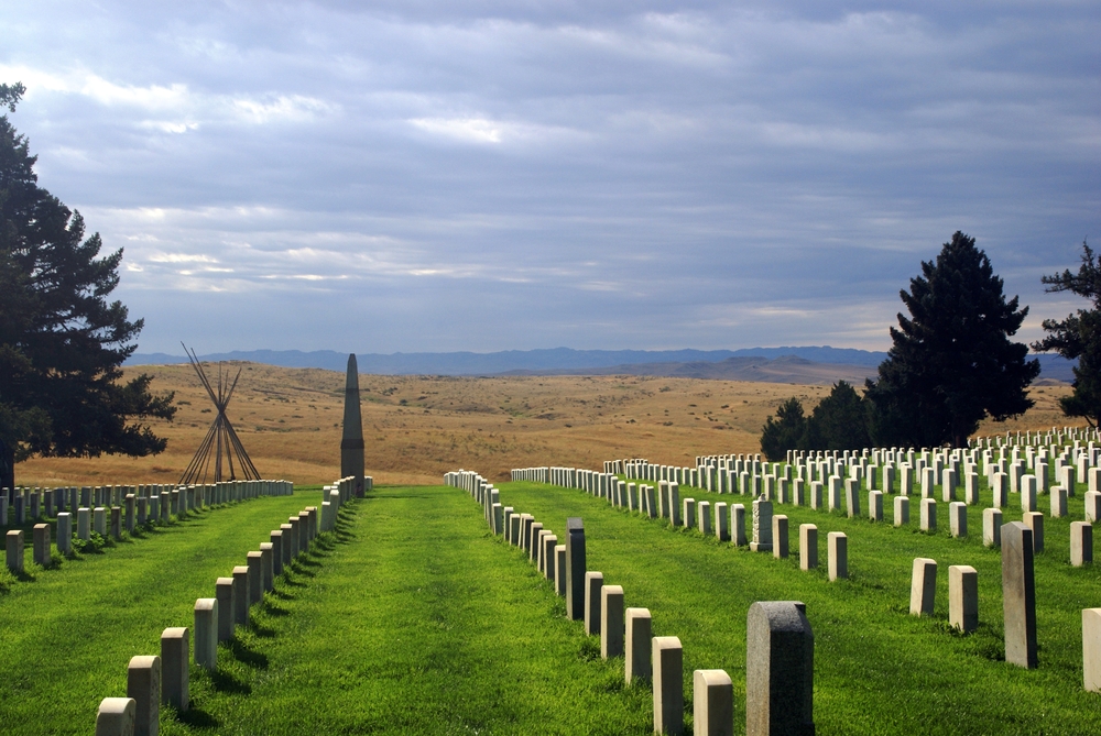 Little Big Horn Battlefield National Monument - Montana, You can see a field with rows and rows of gravestones on. 