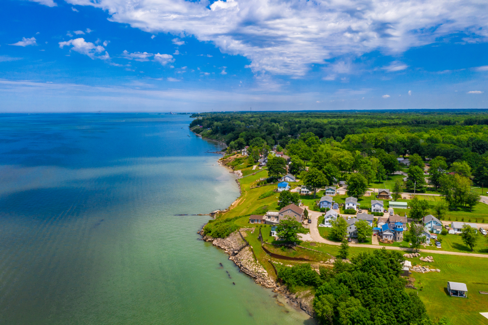 Aerial view of Ashtabula on Lake Erie.