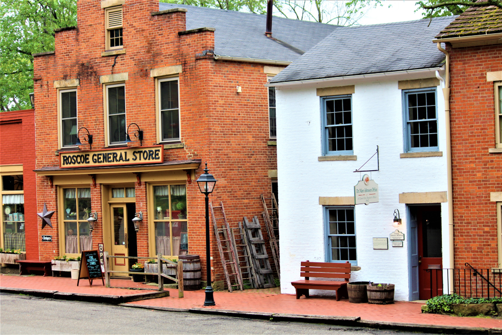 Historic brick buildings in Roscoe Village in Coshocton, Ohio.