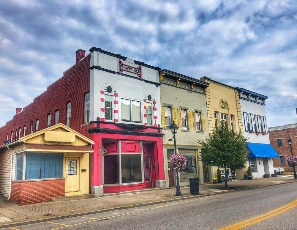 Colorful, historic buildings in Gallipolis, one of the cutest towns in Ohio.
