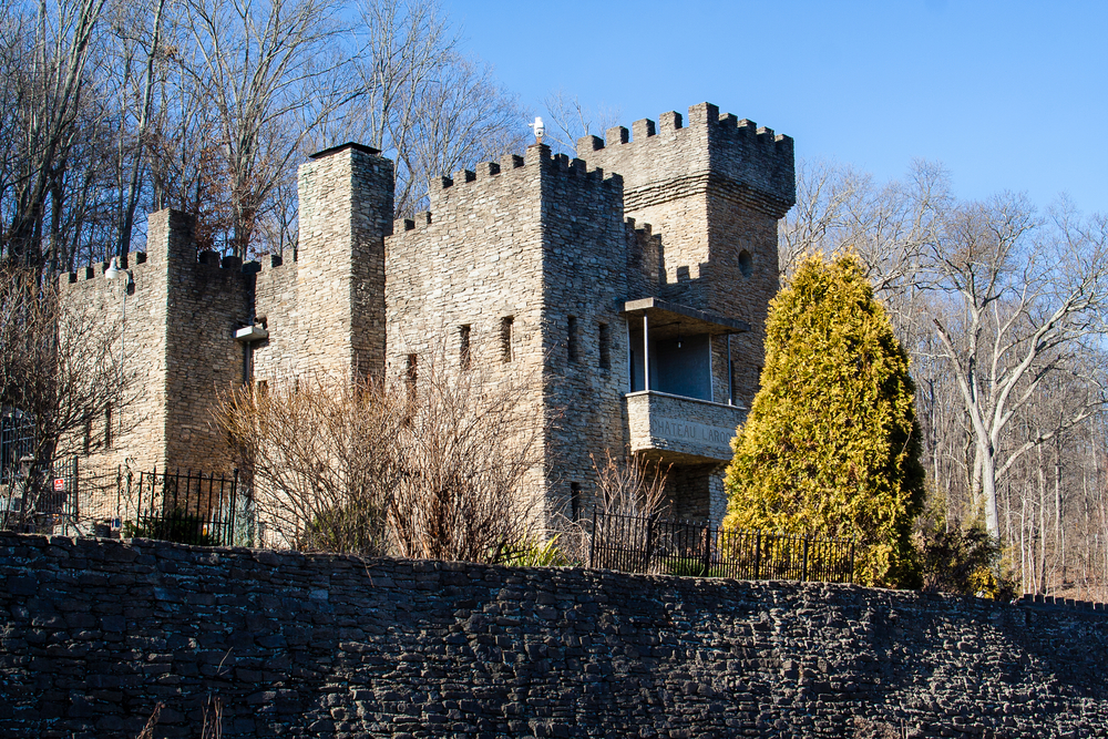 Exterior of a stone, Medieval-styled castle.