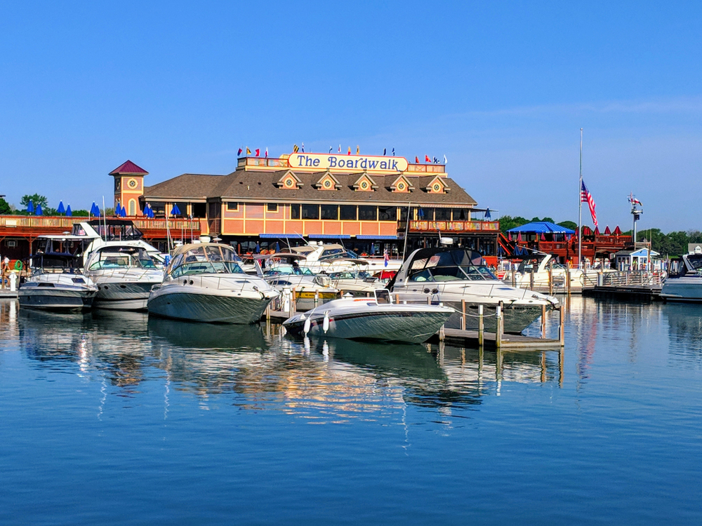 Boats on Lake Erie in a marina in Put-in-Bay.