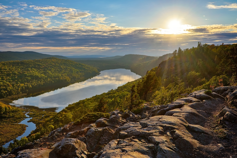 Lake of the Clouds sunset, Porcupine Mountains State park in Upper Michigan. One of the places for the romantic getaways in Michigan. 