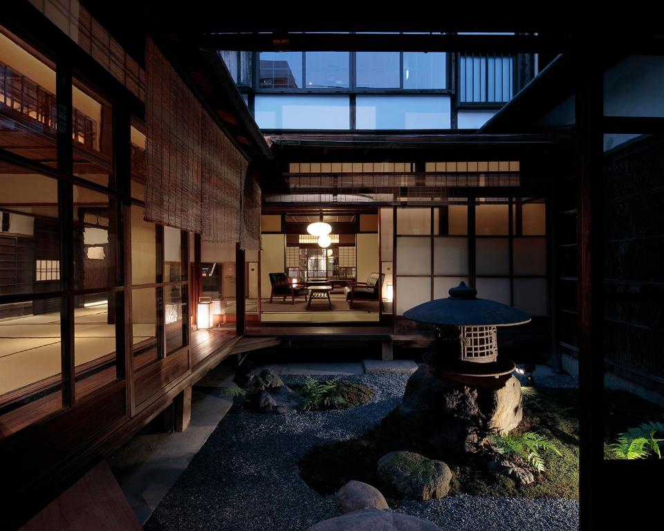 The inner garden of a hotel in Kyoto