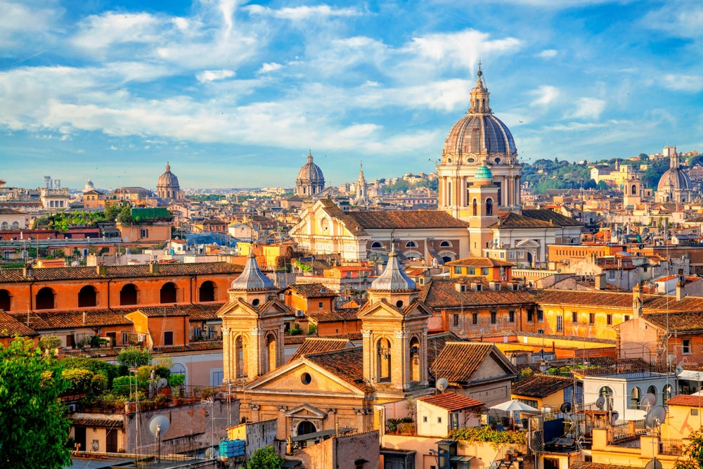 Panoramic view of the rooftops of Rome.