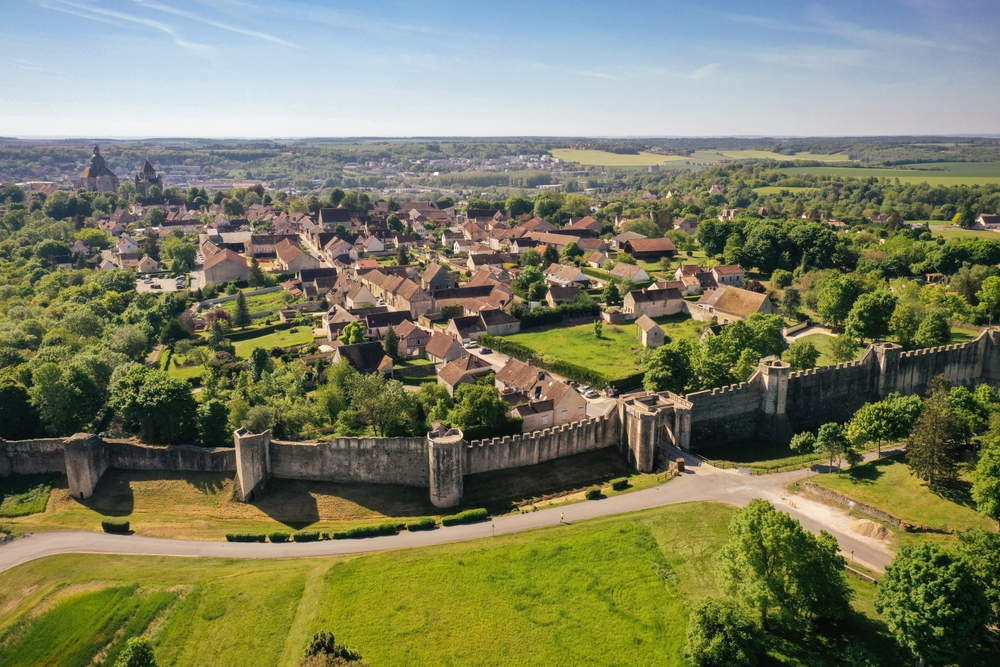 View of the medieval city of Provins in Seine et Marne in France which belongs to the unesco world heritage. The village is surrounded by walls with turrets. 