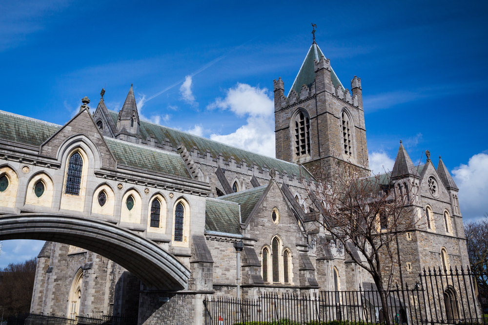 Christchurch Cathedral against a blue sky one of the places you should vissit on 3 days in Dublin. 