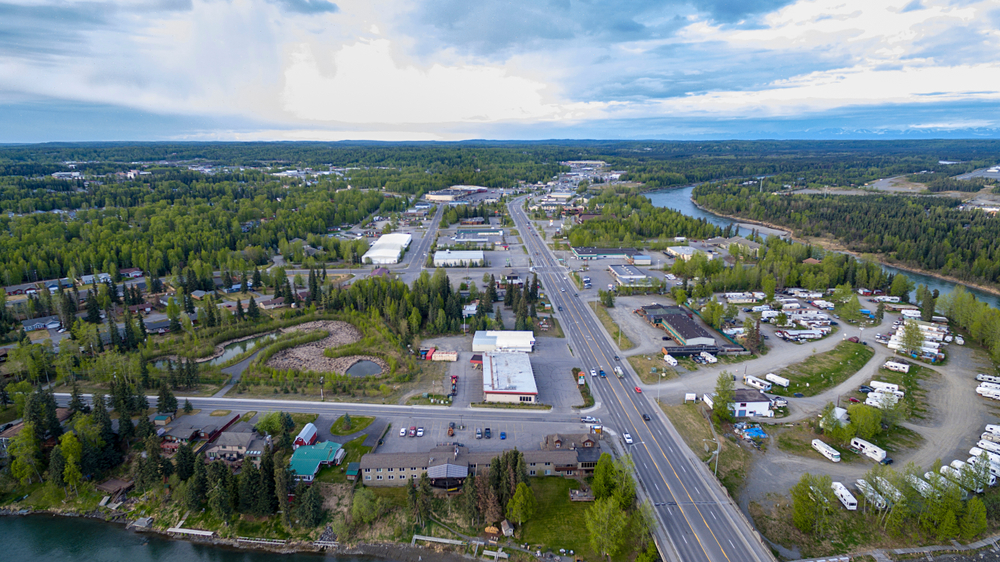 Area view of the small towns of Soldotna on the Kenai River.