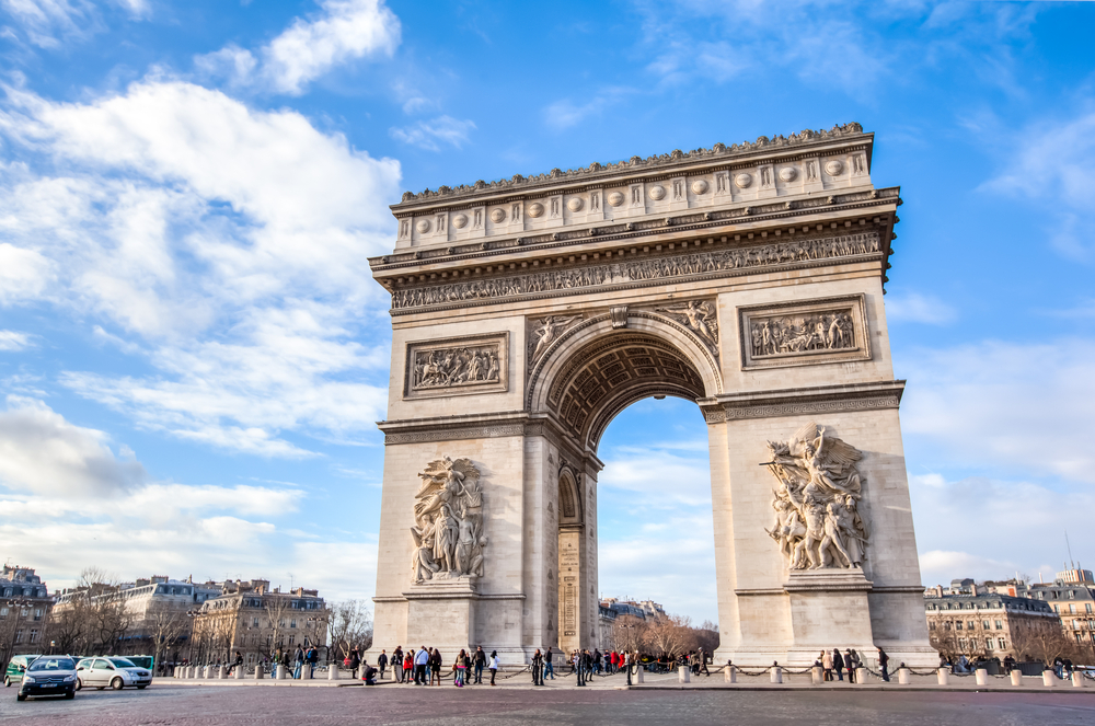 This towering and intricate Arc de Triomphe in Paris.