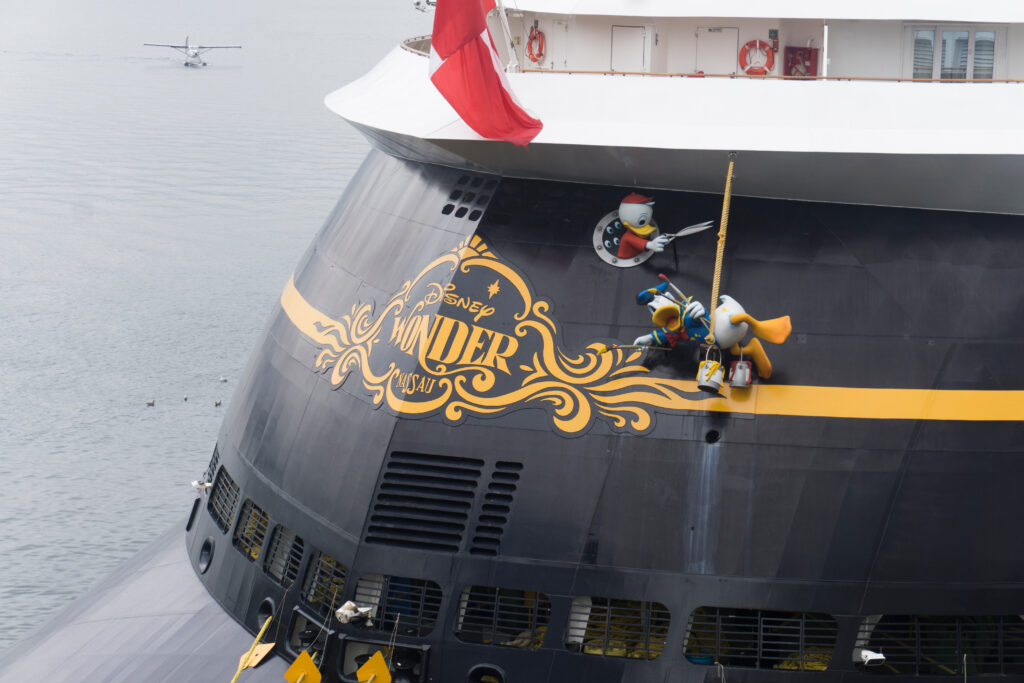 Disney ship with characters on the black hull!