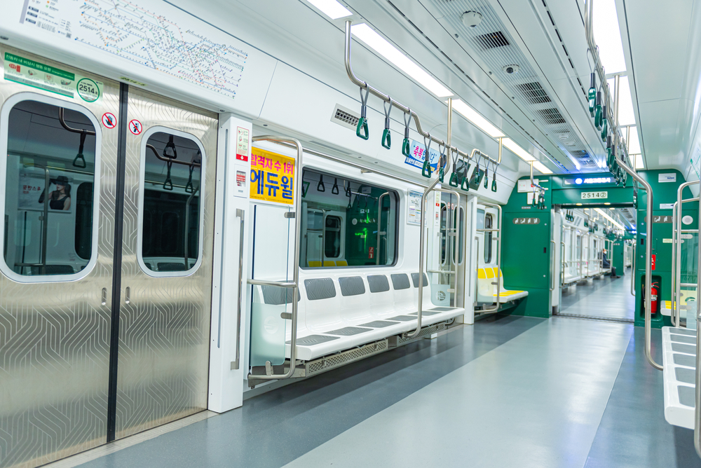 Inside the subway in Seoul, South Korea, with no people.