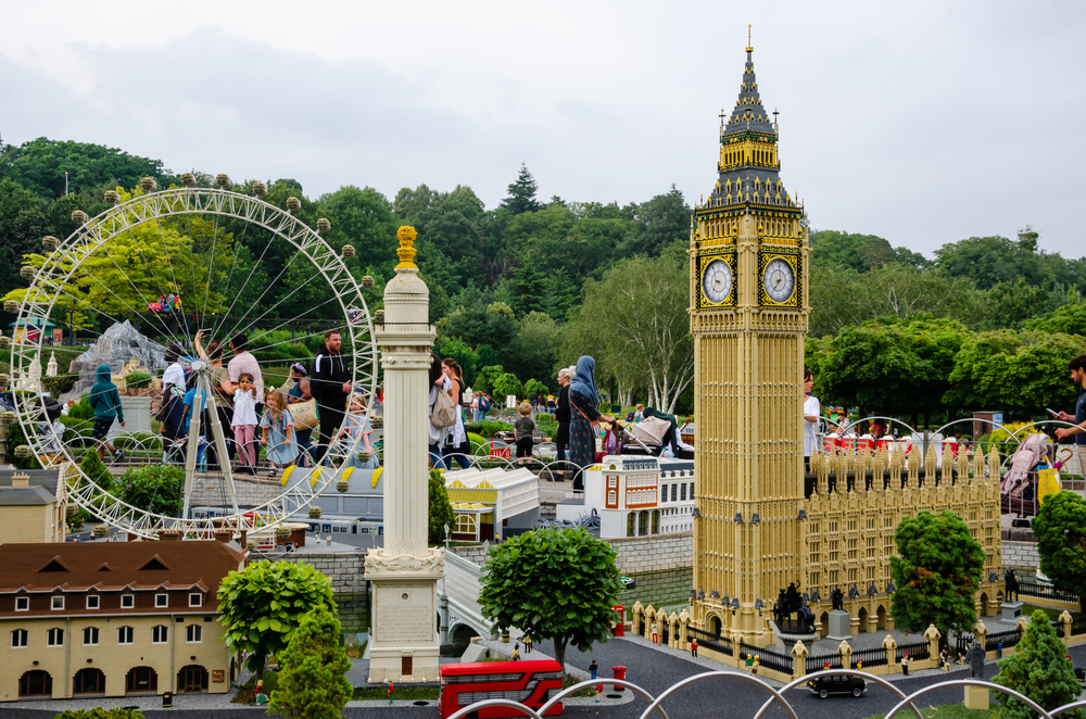 Big Ben, London Eye and Monument to the Great Fire of London all made from Lego at Legoland England 