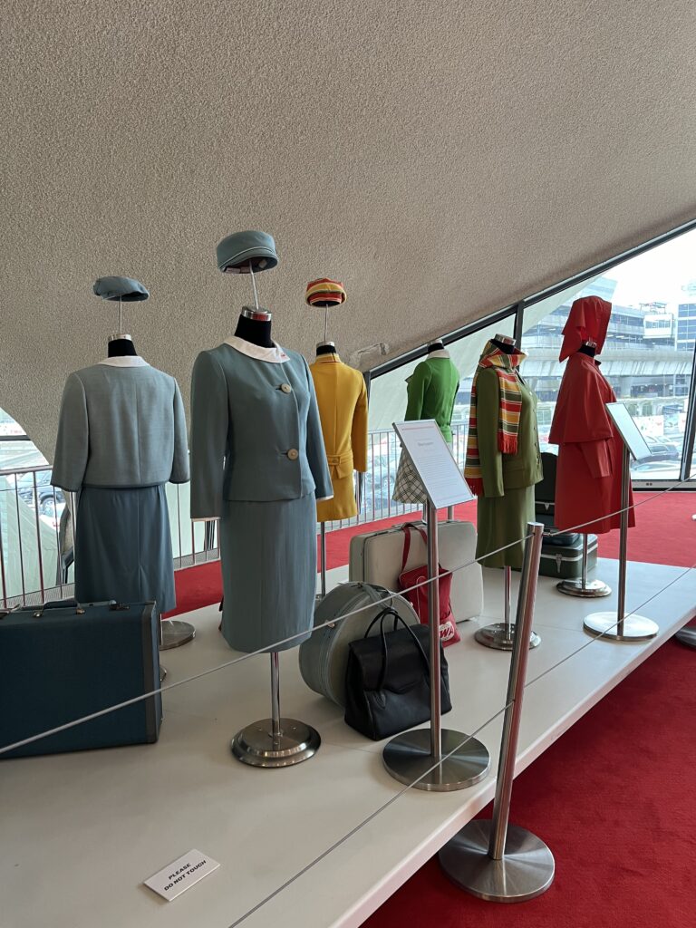 A display of old air hostess uniforms in the TWA hotel at JFK. 