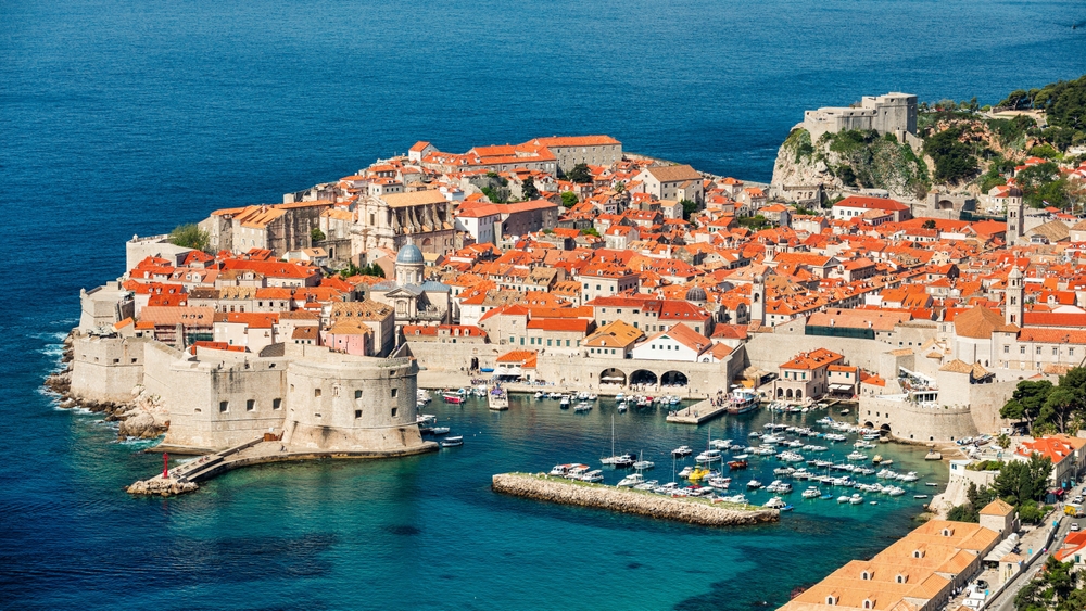 The aerial view of Dubrovnik, a city in southern Croatia fronting the Adriatic Sea, Europe. Old city center of famous town Dubrovnik, Croatia. Dubrovnik historic city of Croatia in Dalmatia.