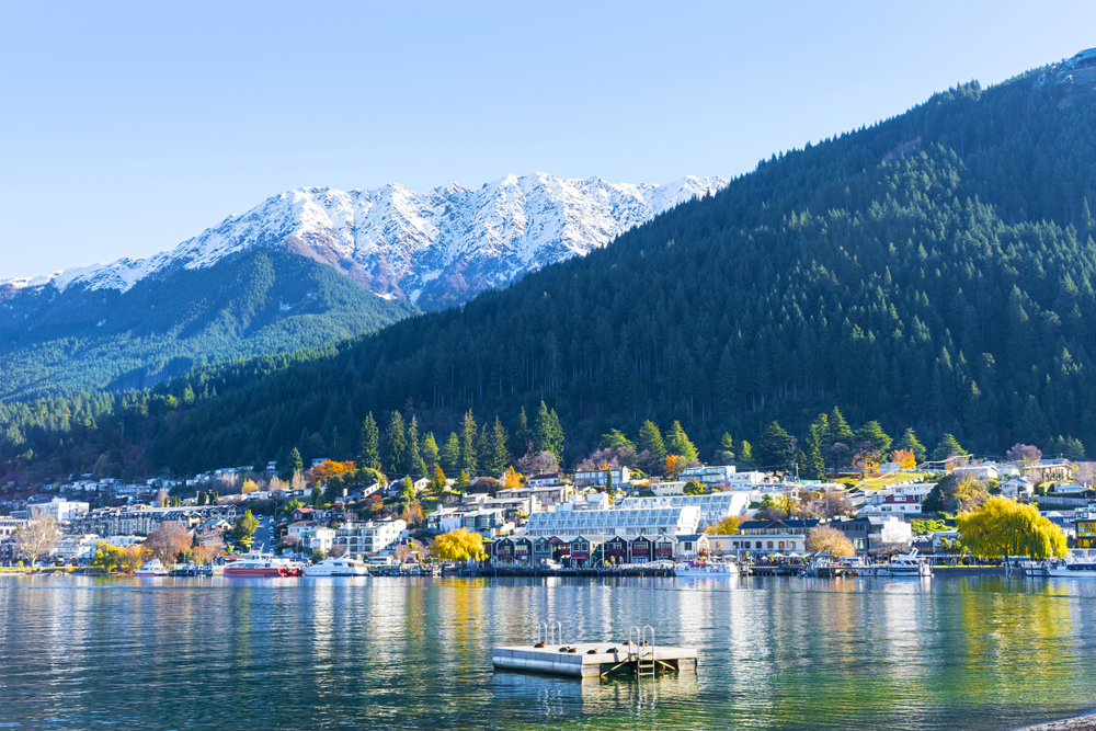 Beautiful Landscape of Lake Wakatipu Queenstown, South Island, New Zealand; View to Queenstown City.