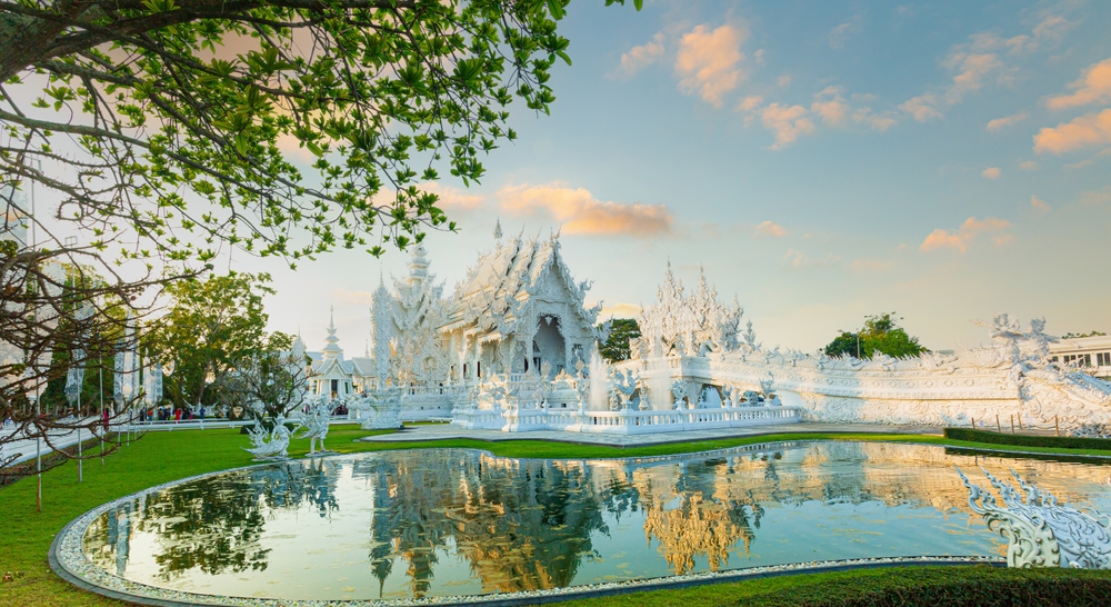 Wat Rong Khun, Thailand,Wat Rong Khun, aka The White Temple, in Chiang Rai, Thailand. Panorama white temple Thailand. 30th birthday trip ideas