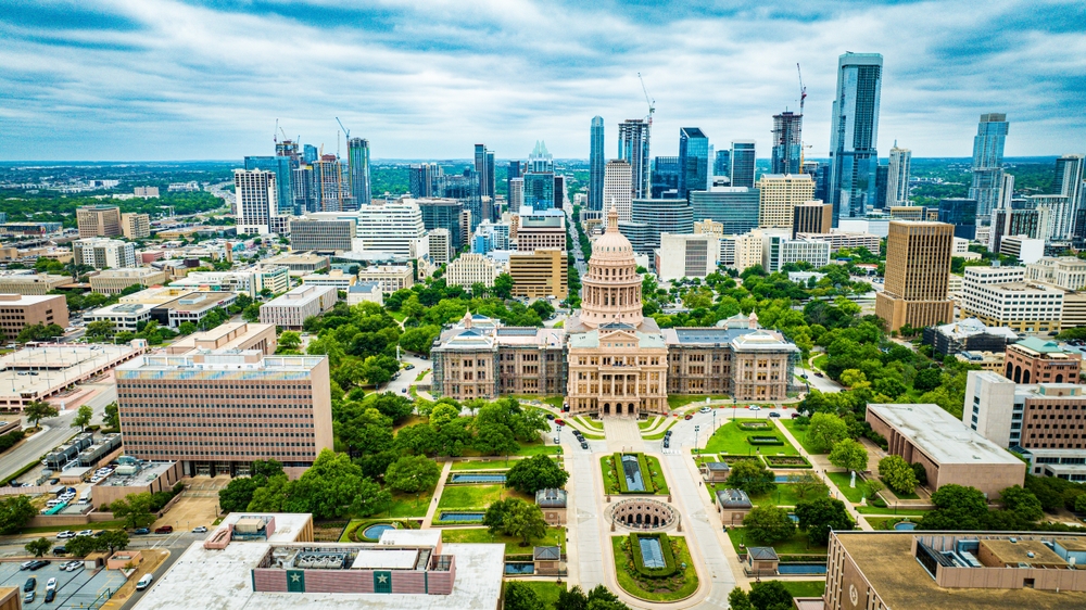 A Bird's eye view of Texas Capitol building in Austin, TX. One of the best cities to visit in America. 