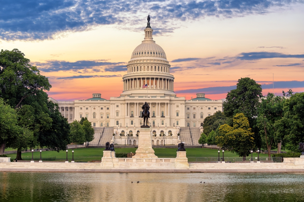 The United States Capitol building at sunrise, Washington DC, USA. One of the cities to visit in America