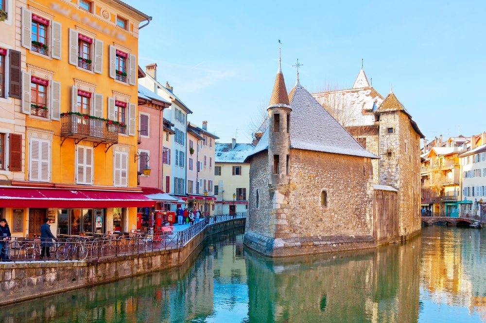 Panoramic view of Annecy village during winter, French Alps, France. One of the places to go in Europe in winter