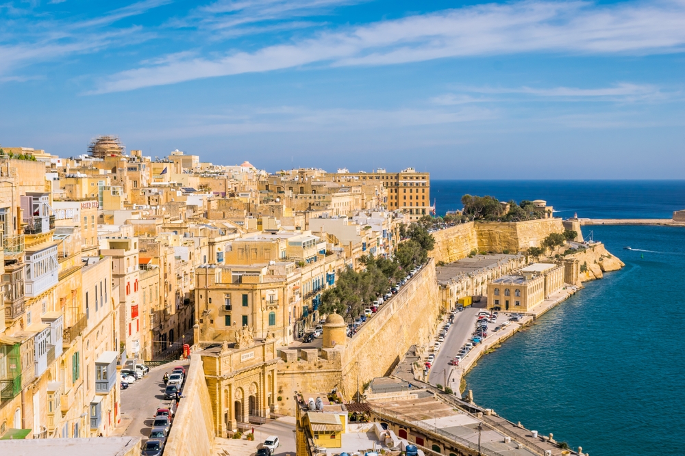 Panoramic view of north Valletta, Grand Harbour and Victoria gate with Lower Barrakka at the far end