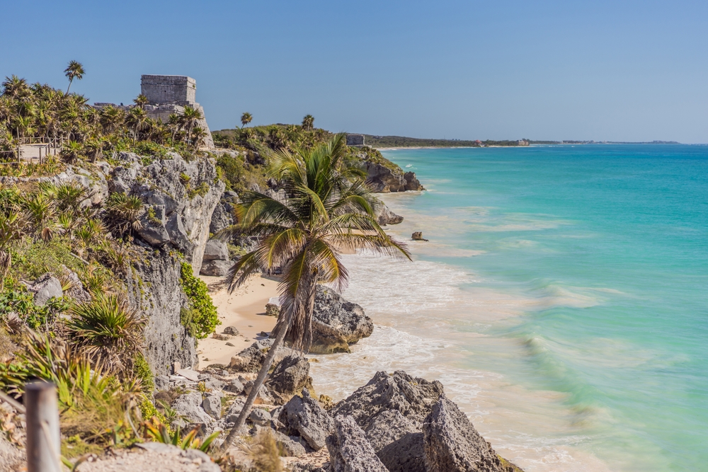 Beautiful archaeological site of the Mayan culture in Tulum, Mexico. This article is about traveling to Mexico.
