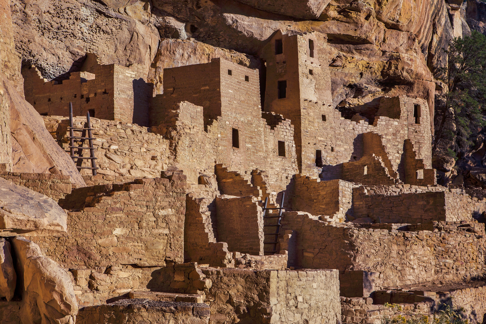 Cliff Palace Anasazi Indian Ruins, Mesa Verde National Park, Colorado. You can see the shape of houses and windows