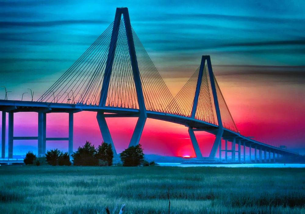The Arthur Ravenel Jr. Bridge seen from Mount Pleasant, South Carolina