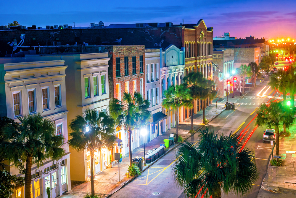 Historical downtown area of Charleston, South Carolina, USA at twilight.