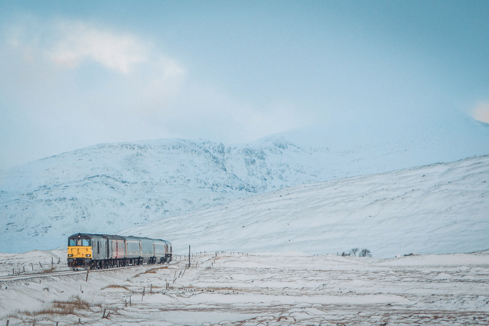 train amidst snowy landscape european train trips