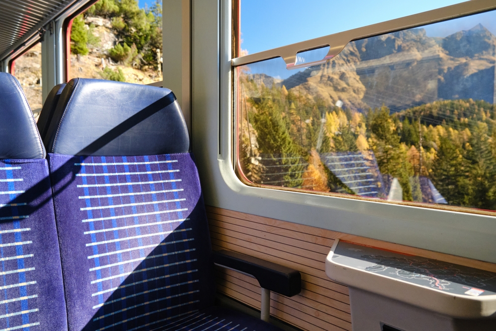 train seats with a table