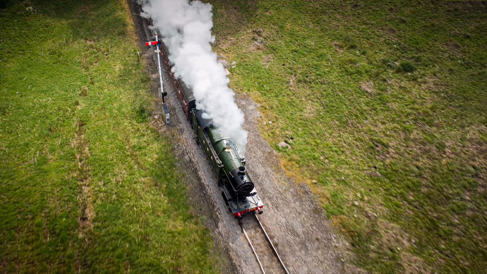 aerial view of a train