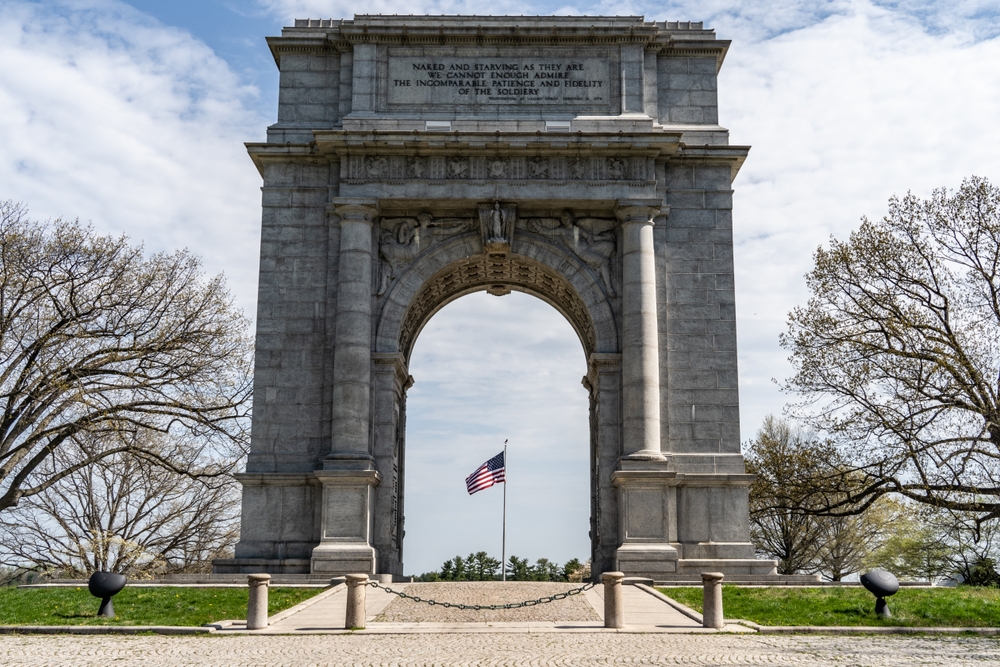 The National Memorial Arch at Valley Forge is a monument dedicated to George Washington and the United States Continental Army. America at 250 .