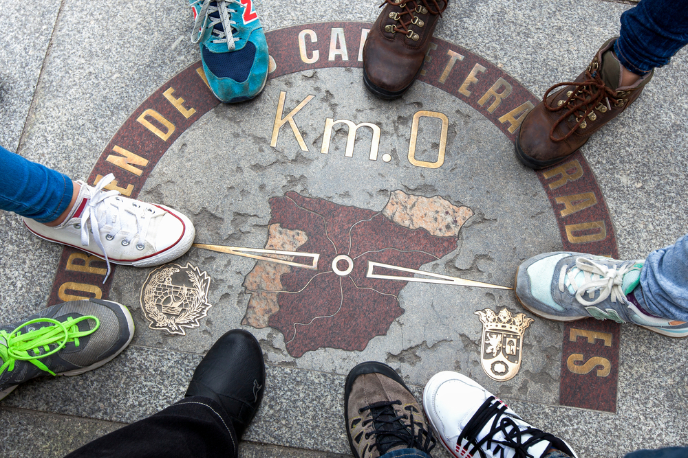top view of kilometer 0 symbol with people foot on it things to do in madrid