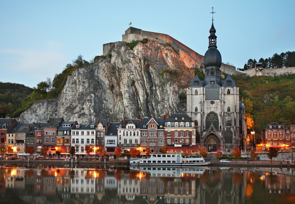 Collegiate church of Notre Dame and citadel in Dinant. Belgium