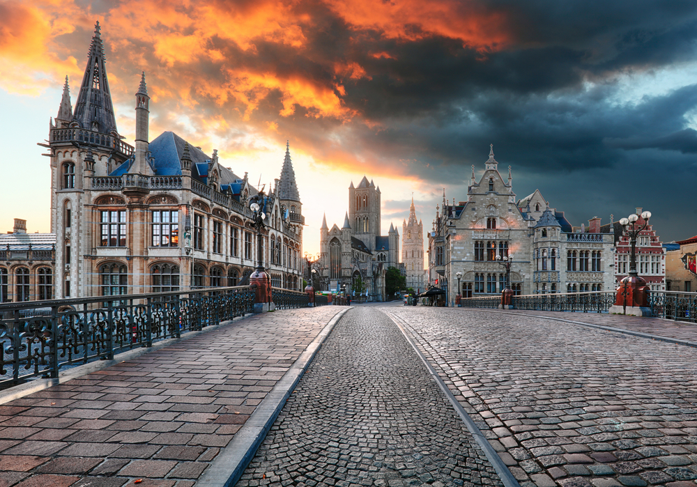 Ghent, Belgium during night, Gent old town