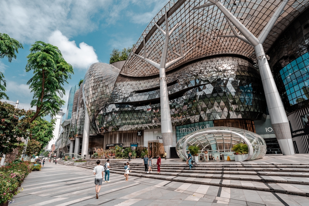 Orchard shopping mall on Orchard Road in Singapore. The Media Facade is a multi-sensory canvas media wall made with cutting-edge technology.