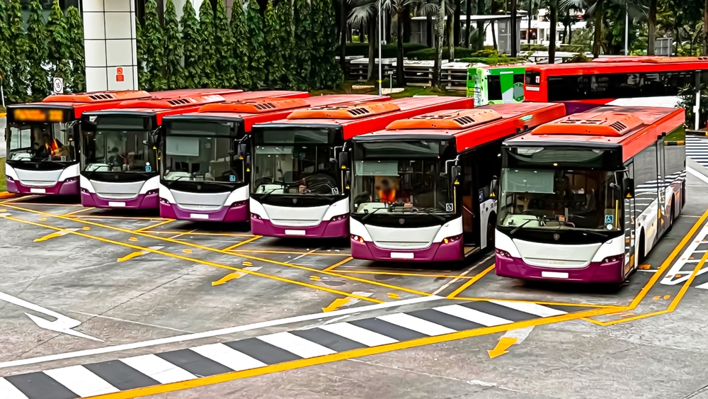buses parked in the city traveling to singapore