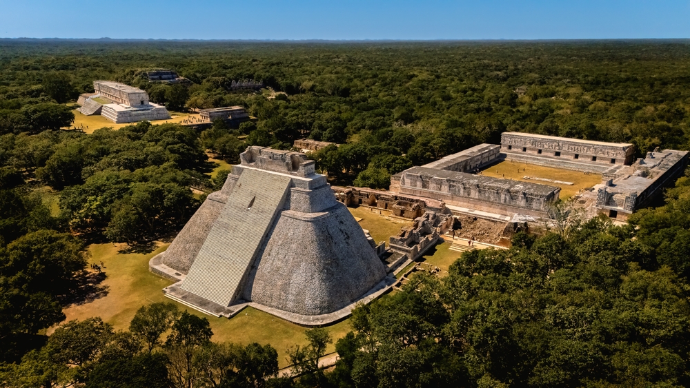 aerial view of an old mayan archaeological site